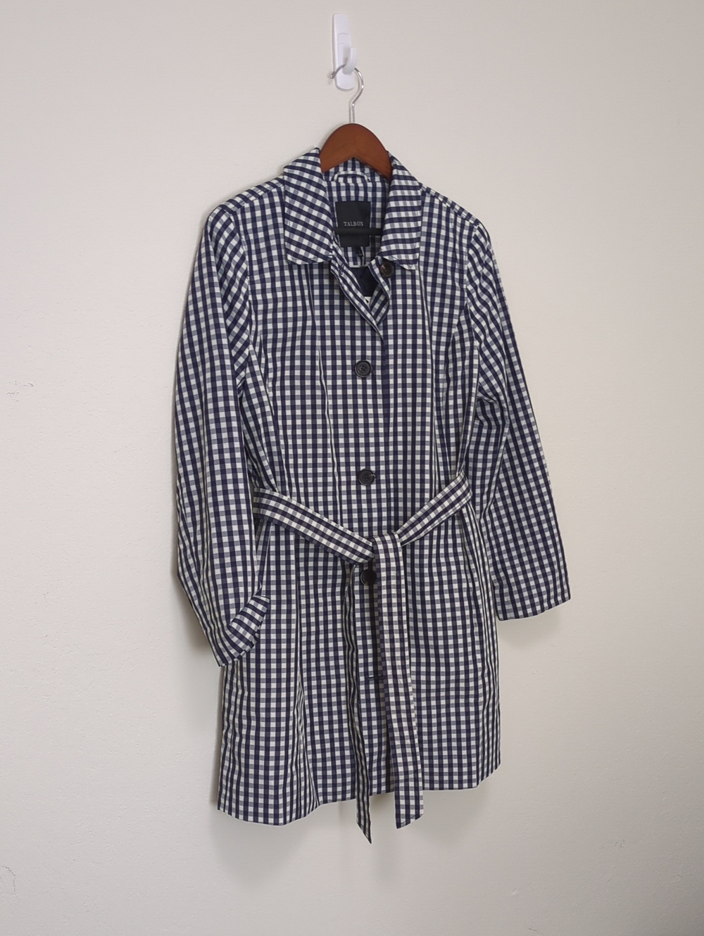 Talbots Navy and White Gingham Belted Trench